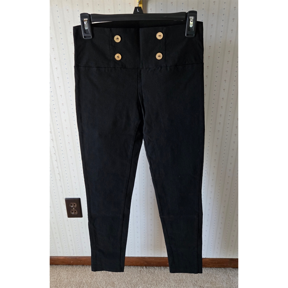 Black High-Waisted Pants with Button Detail